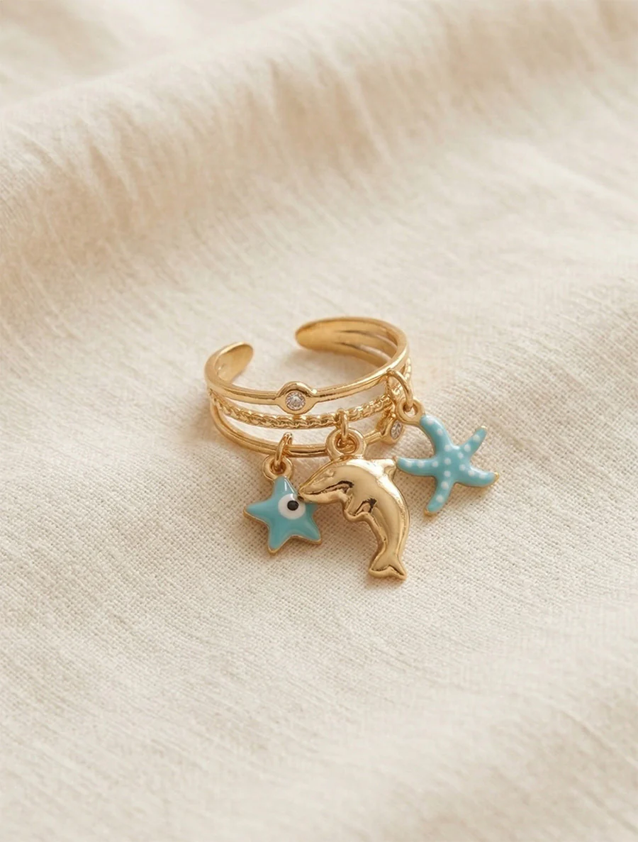 Bague à breloque dauphin - Or