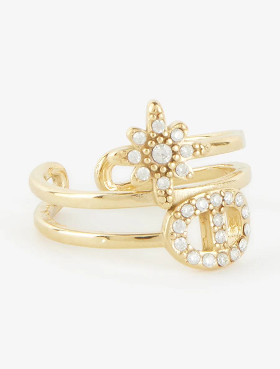 Bague à étoile et maillon strassés - Or - Image 2