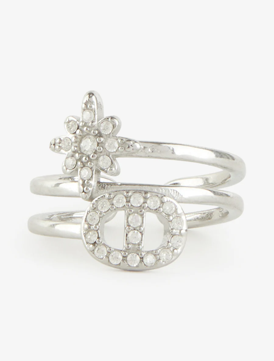 Bague à étoile et maillon strassés - Argent - Image 3