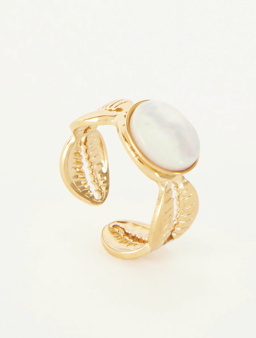 Bague à motif coquillages ornée d'une pierre - Or - Image 2