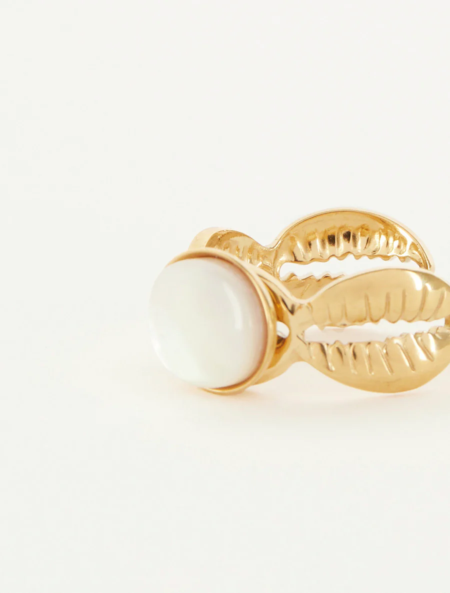 Bague à motif coquillages ornée d'une pierre - Or - Image 3