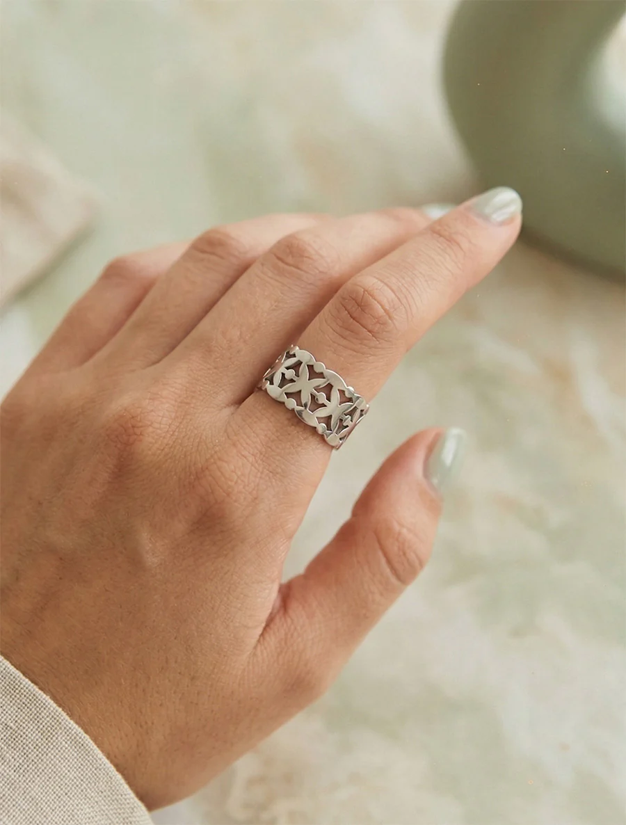 Bague ajourée ajustable - Argent