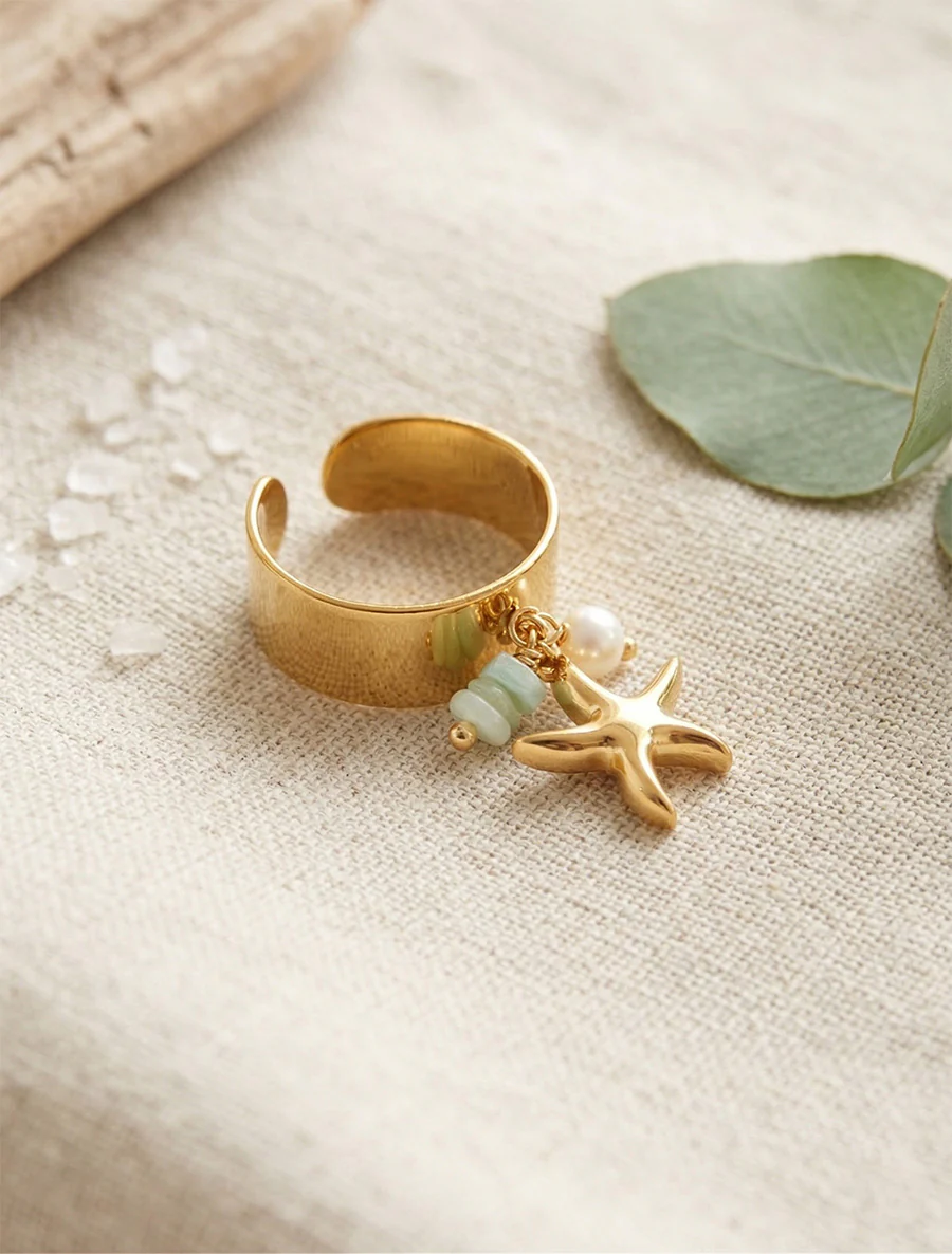 Bague ajustable à breloque étoile de mer - Or