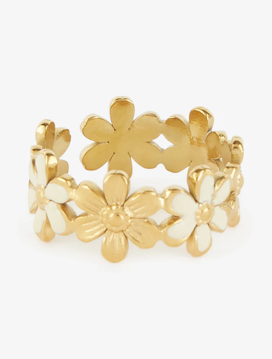 Bague ajustable à fleurs - Or/jaune - Image 2
