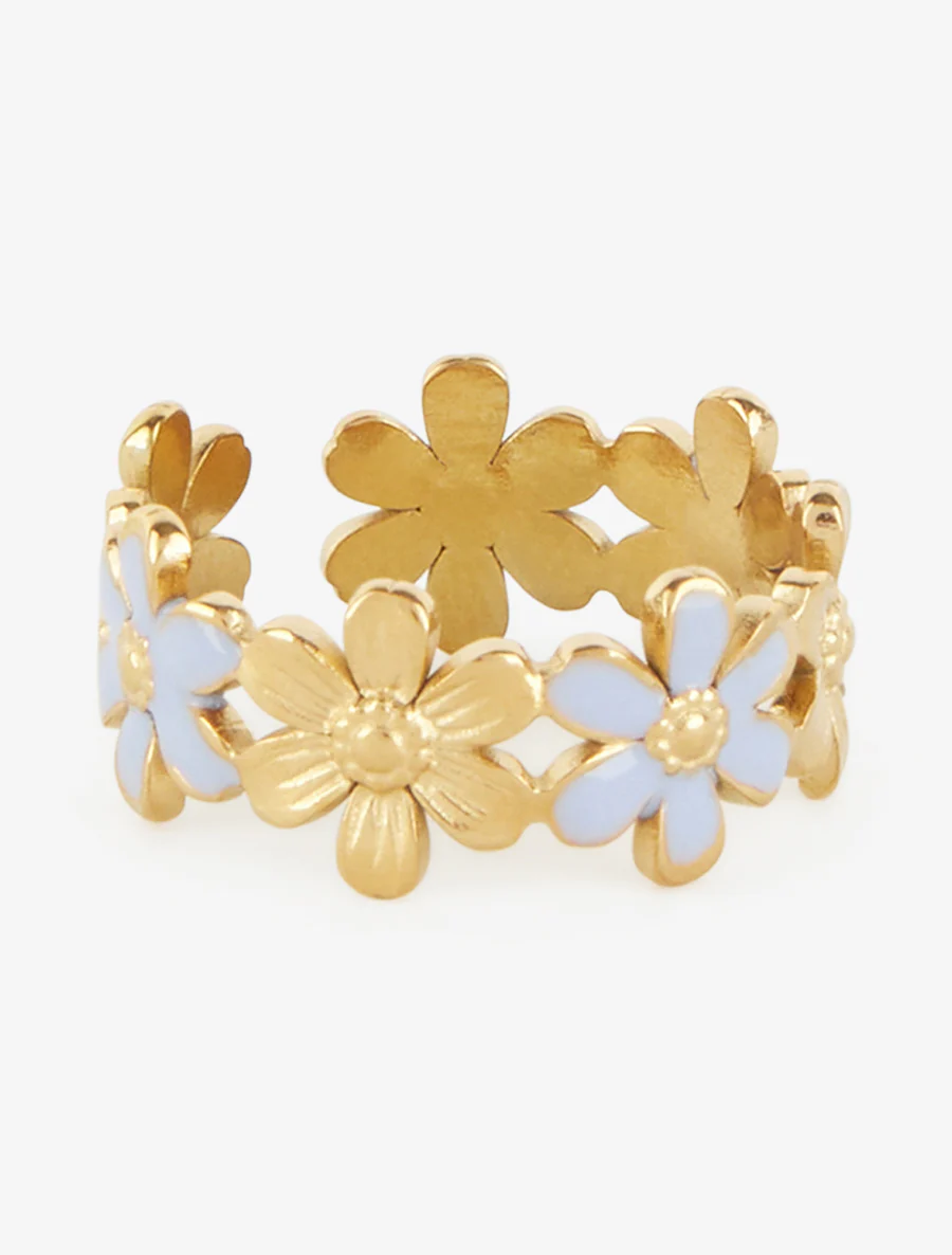 Bague ajustable à fleurs - Or/bleu - Image 2