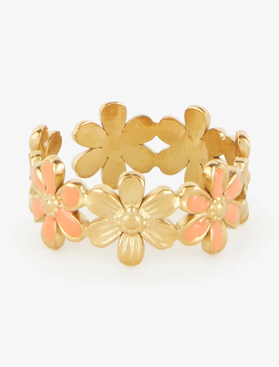 Bague ajustable à fleurs - Or/orange - Image 2