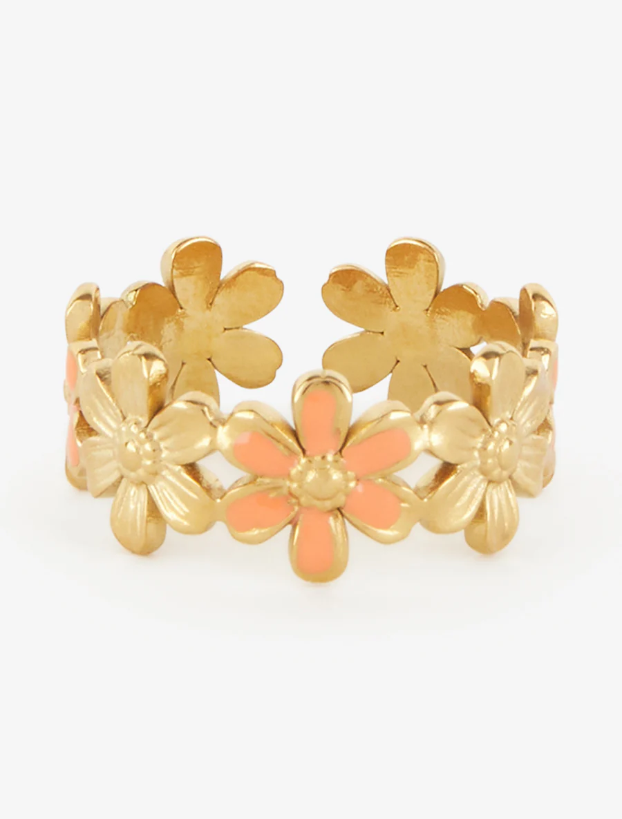 Bague ajustable à fleurs - Or/orange - Image 3
