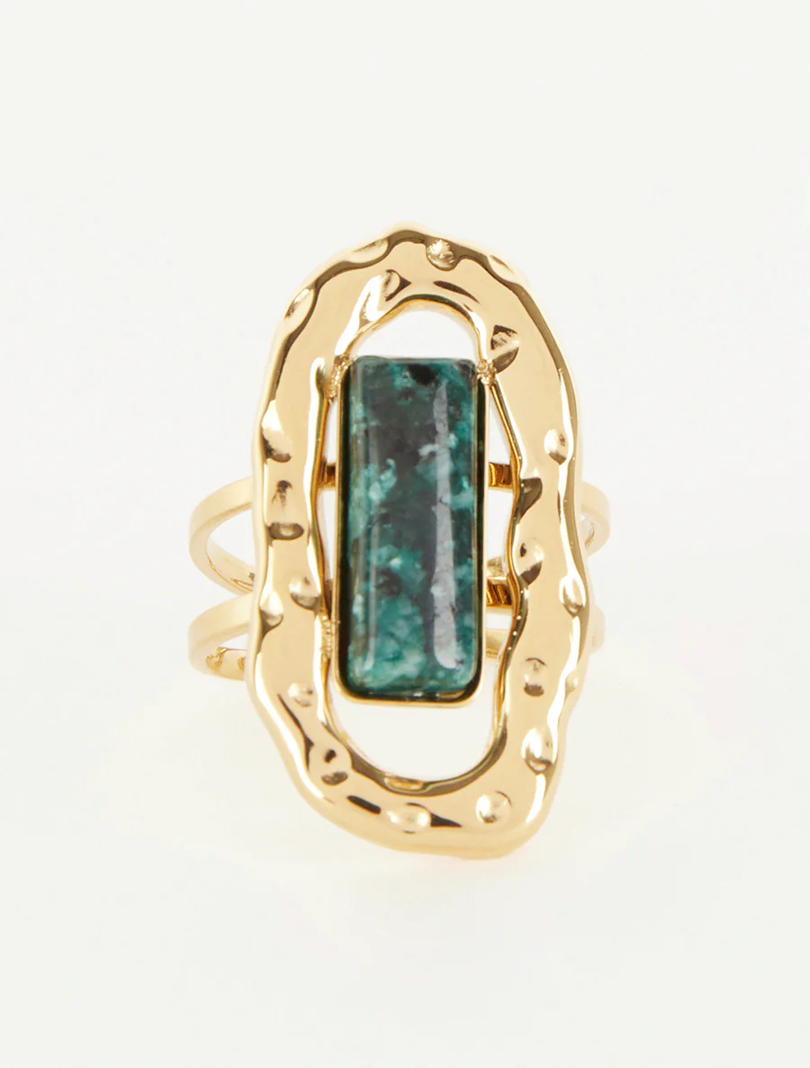 Bague ajustable à pierre colorée - Vert foncé - Image 3