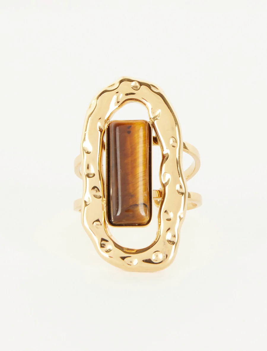 Bague ajustable à pierre colorée - Marron - Image 3