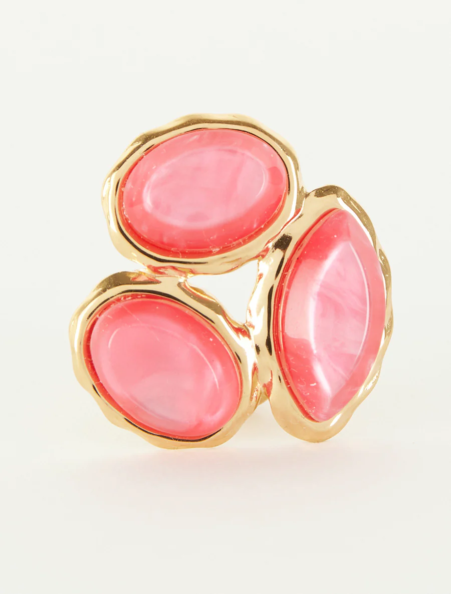 Bague ajustable à pierres en résine - Fuchsia - Image 3