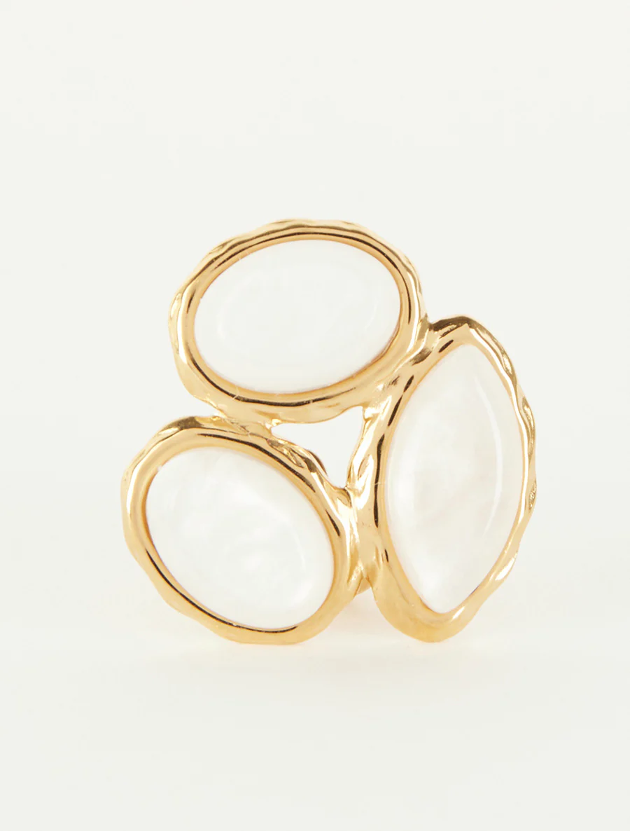 Bague ajustable à pierres en résine - Blanc - Image 3