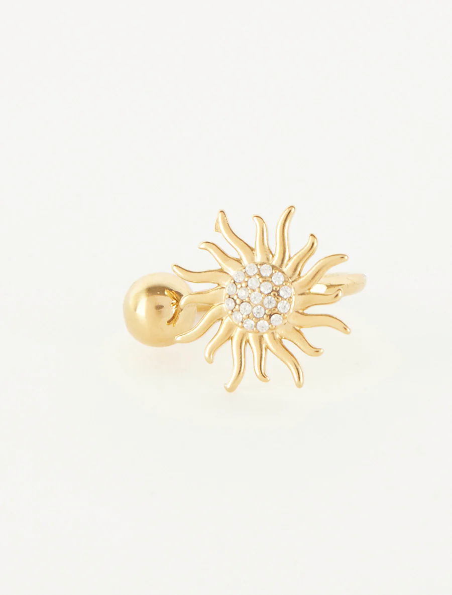 Bague ajustable motif soleil strassé - Or - Image 3