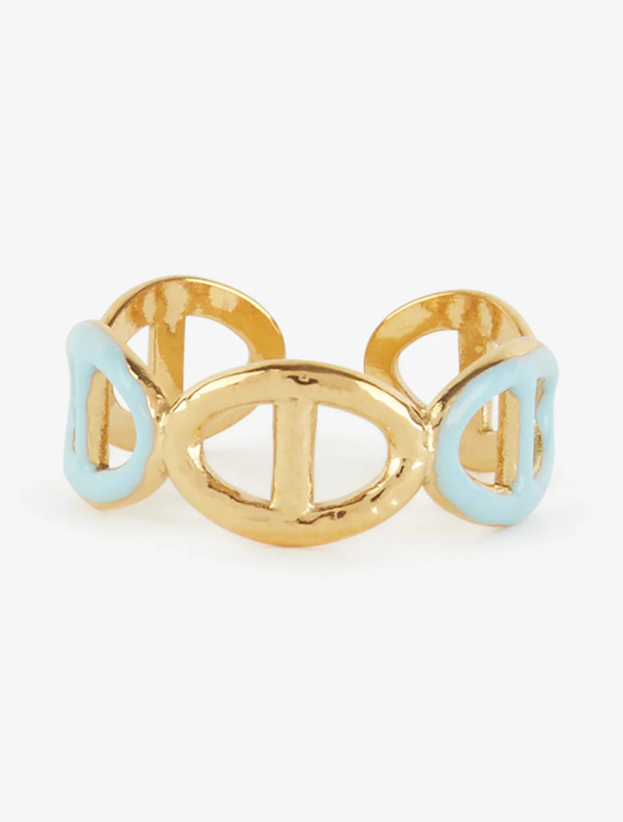 Bague ajustable style maillons marin - Or/bleu - Image 3
