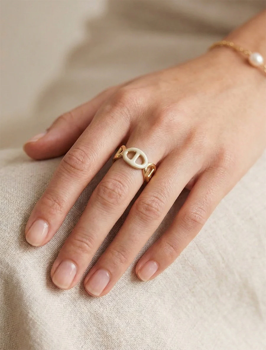 Bague ajustable style maillons marin - Or/jaune