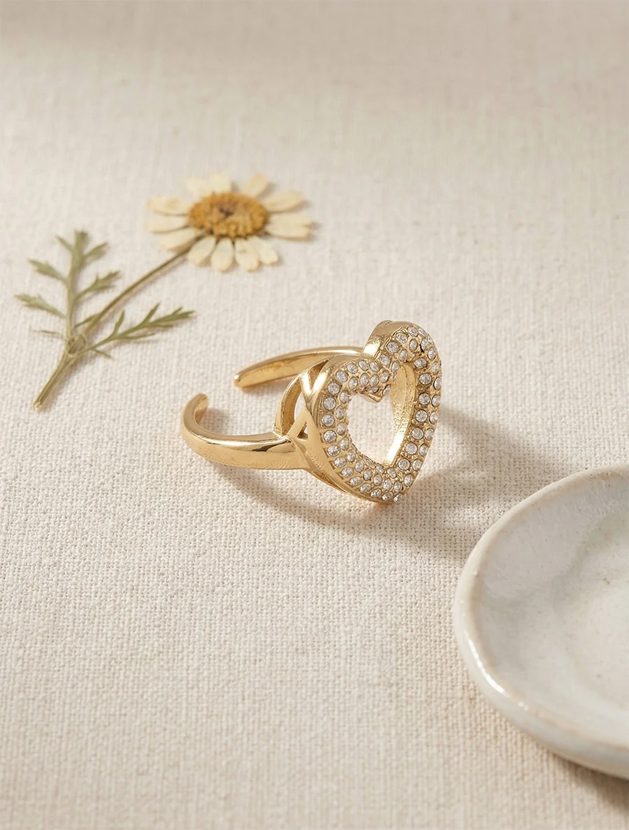 Bague coeur strassé - Or