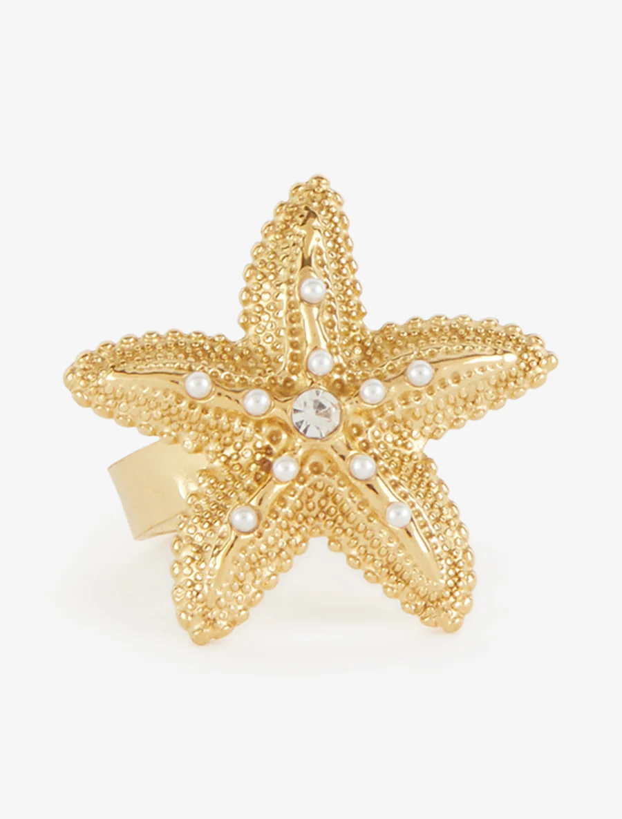 Bague étoile de mer à perles et strass - Or - Image 3