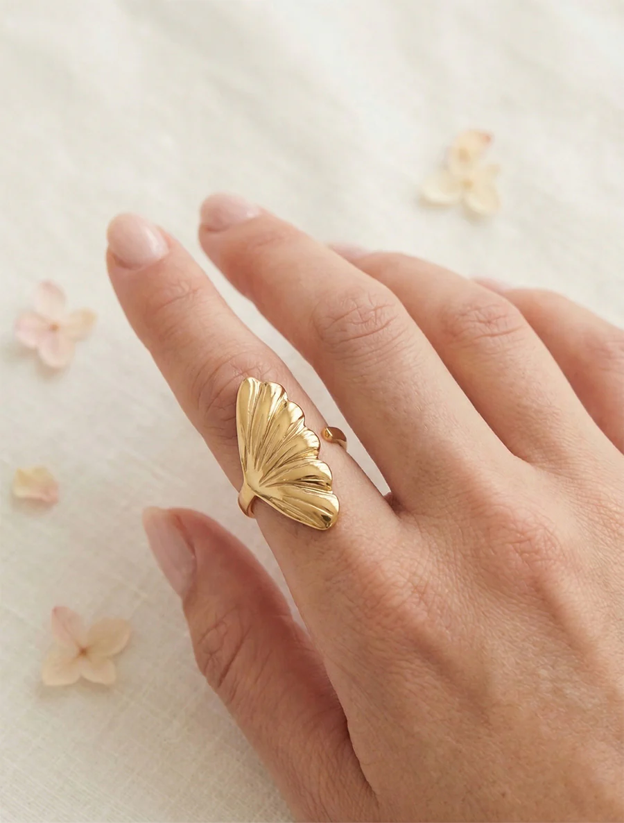 Bague feuille de ginkgo - Or