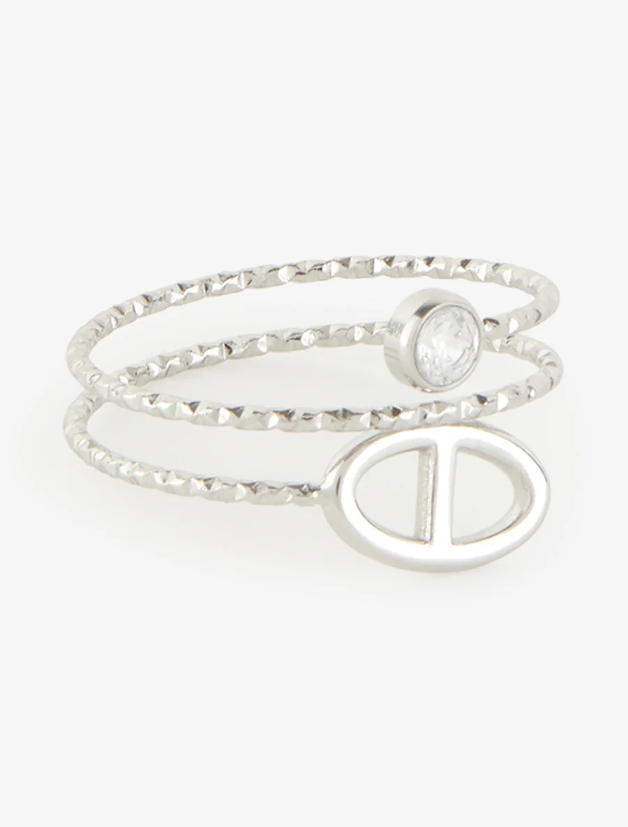 Bague fine à maillon marin et strass - Argent - Image 2