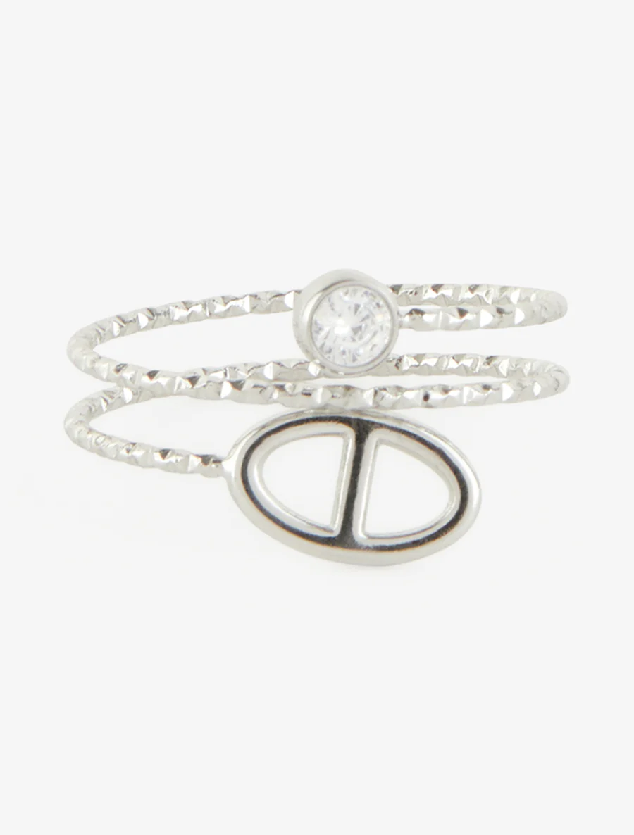 Bague fine à maillon marin et strass - Argent - Image 3