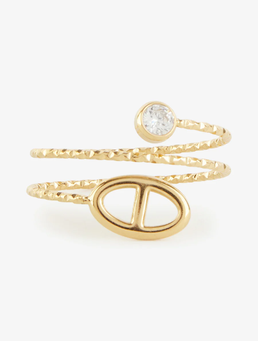 Bague fine à maillon marin et strass - Or - Image 3