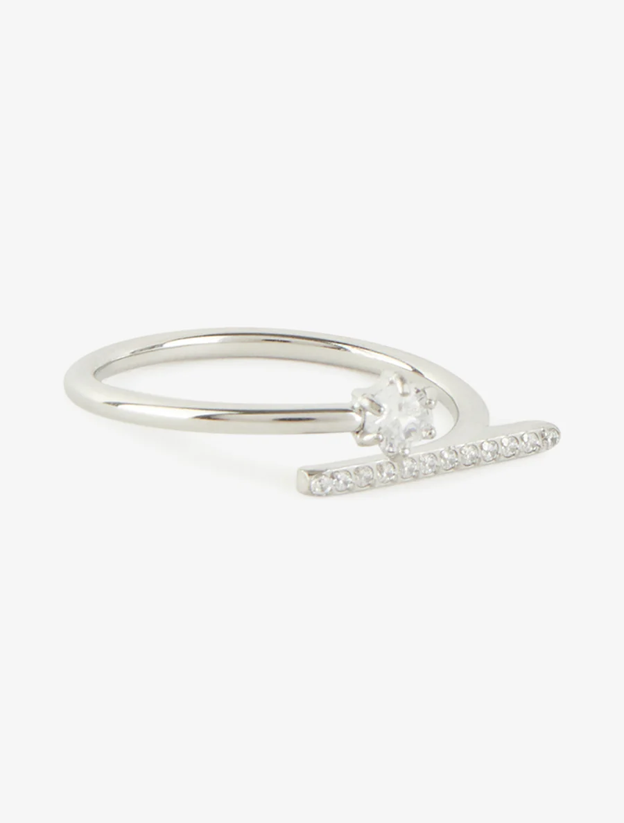 Bague fine à tige strassée - Argent - Image 2