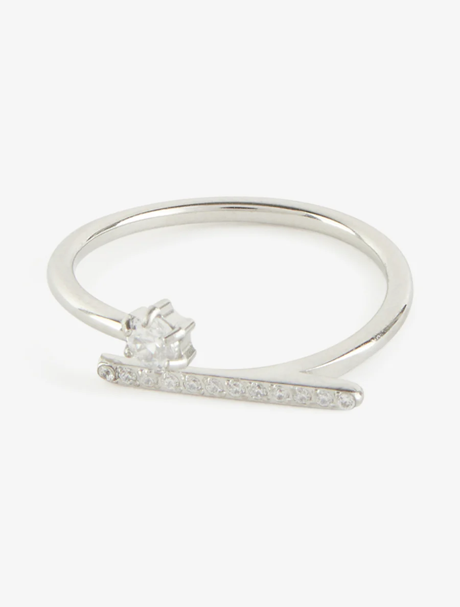 Bague fine à tige strassée - Argent - Image 3