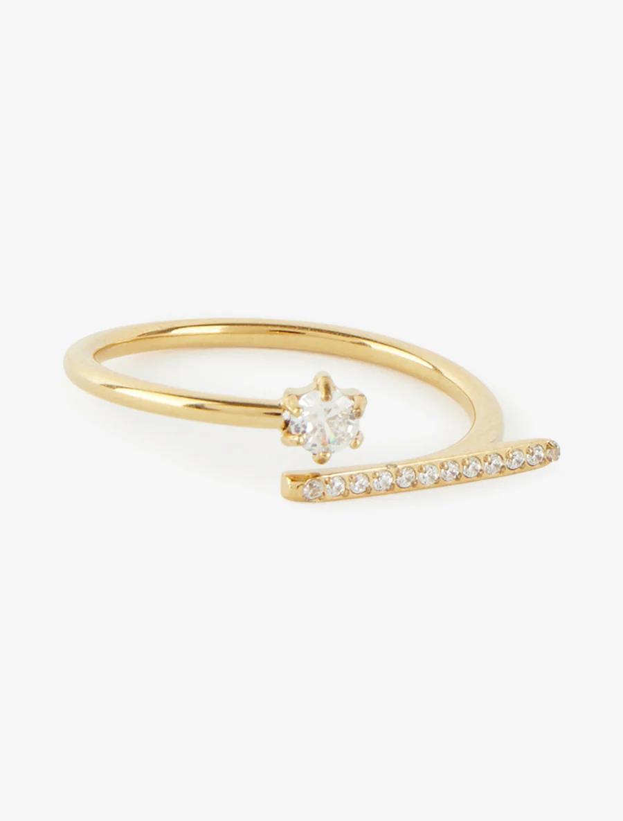 Bague fine à tige strassée - Or - Image 2