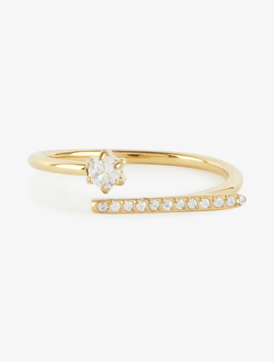 Bague fine à tige strassée - Or - Image 3