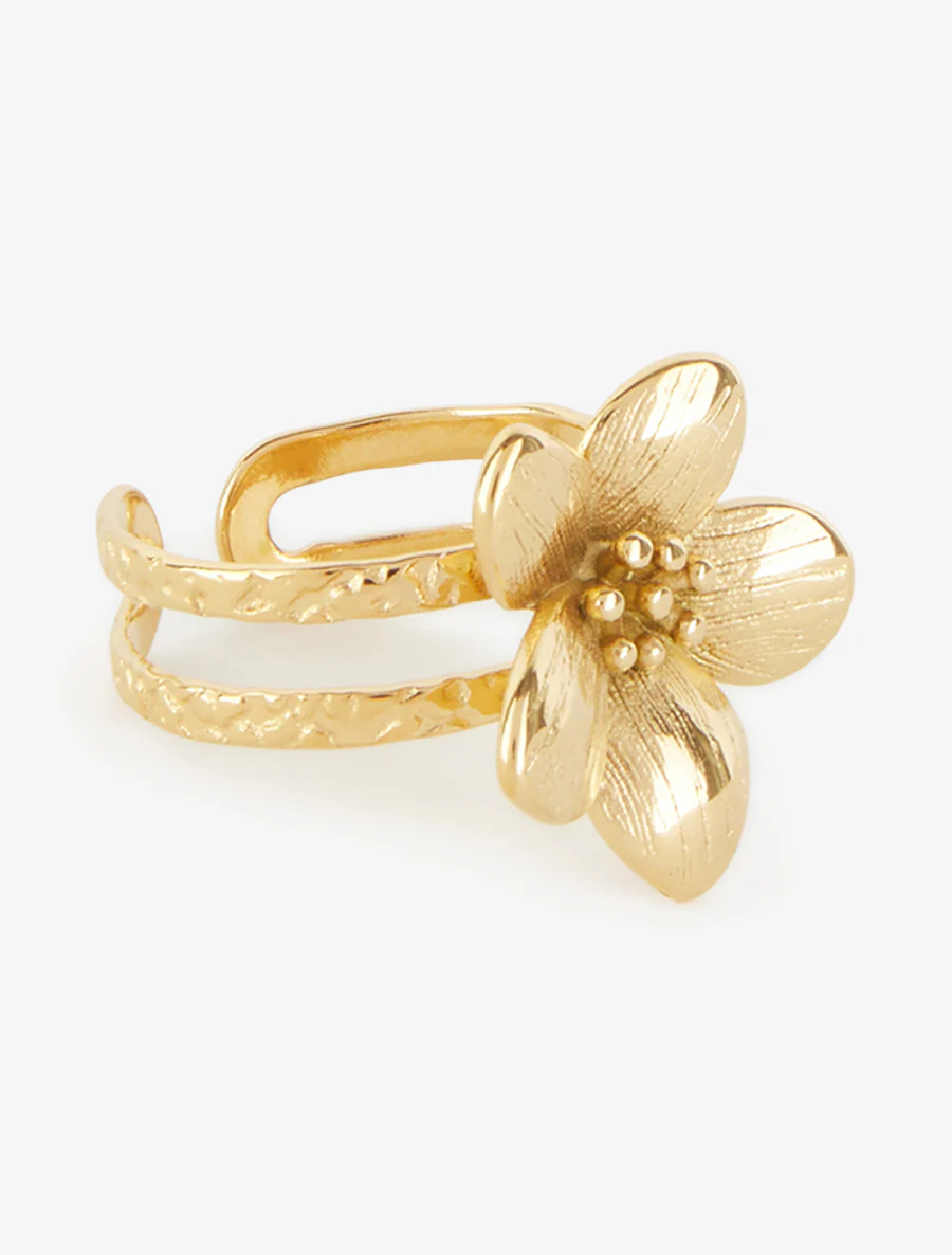 Bague martelée à fleur - Or - Image 2
