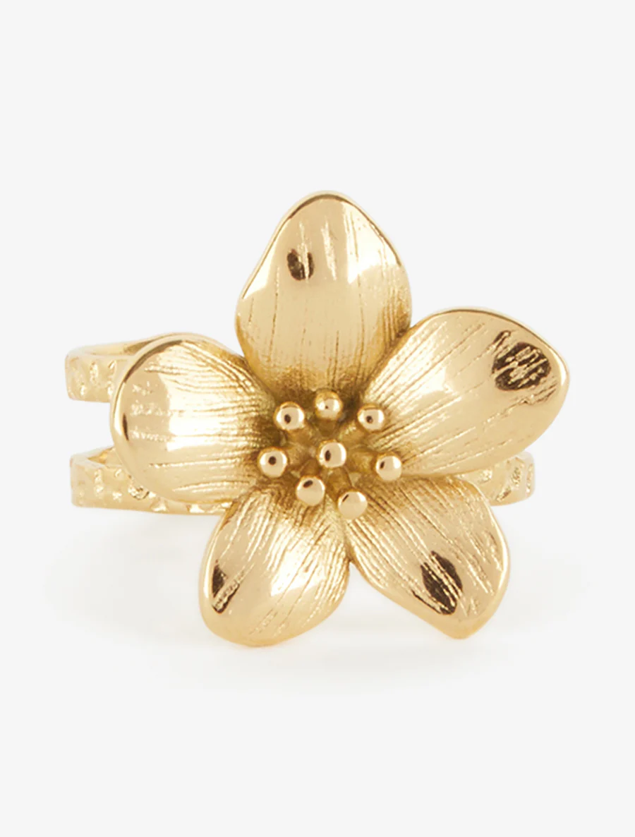 Bague martelée à fleur - Or - Image 3