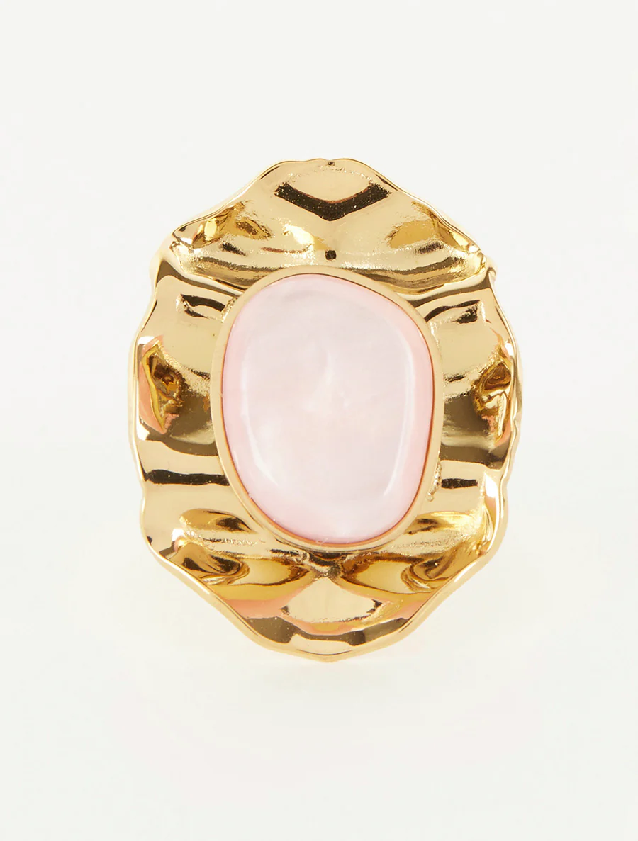 Bague martelée ornée d'une pierre - Rose - Image 3