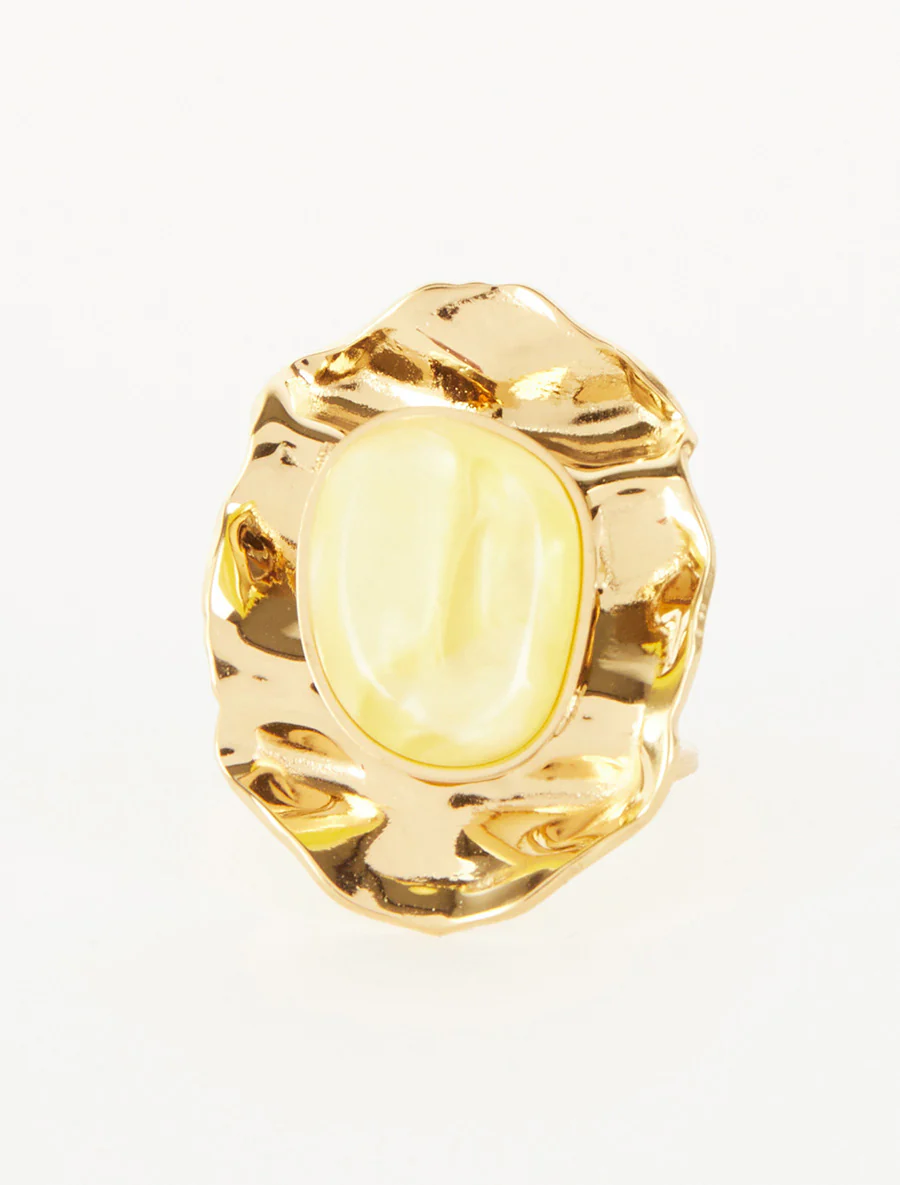 Bague martelée ornée d'une pierre - Jaune - Image 3