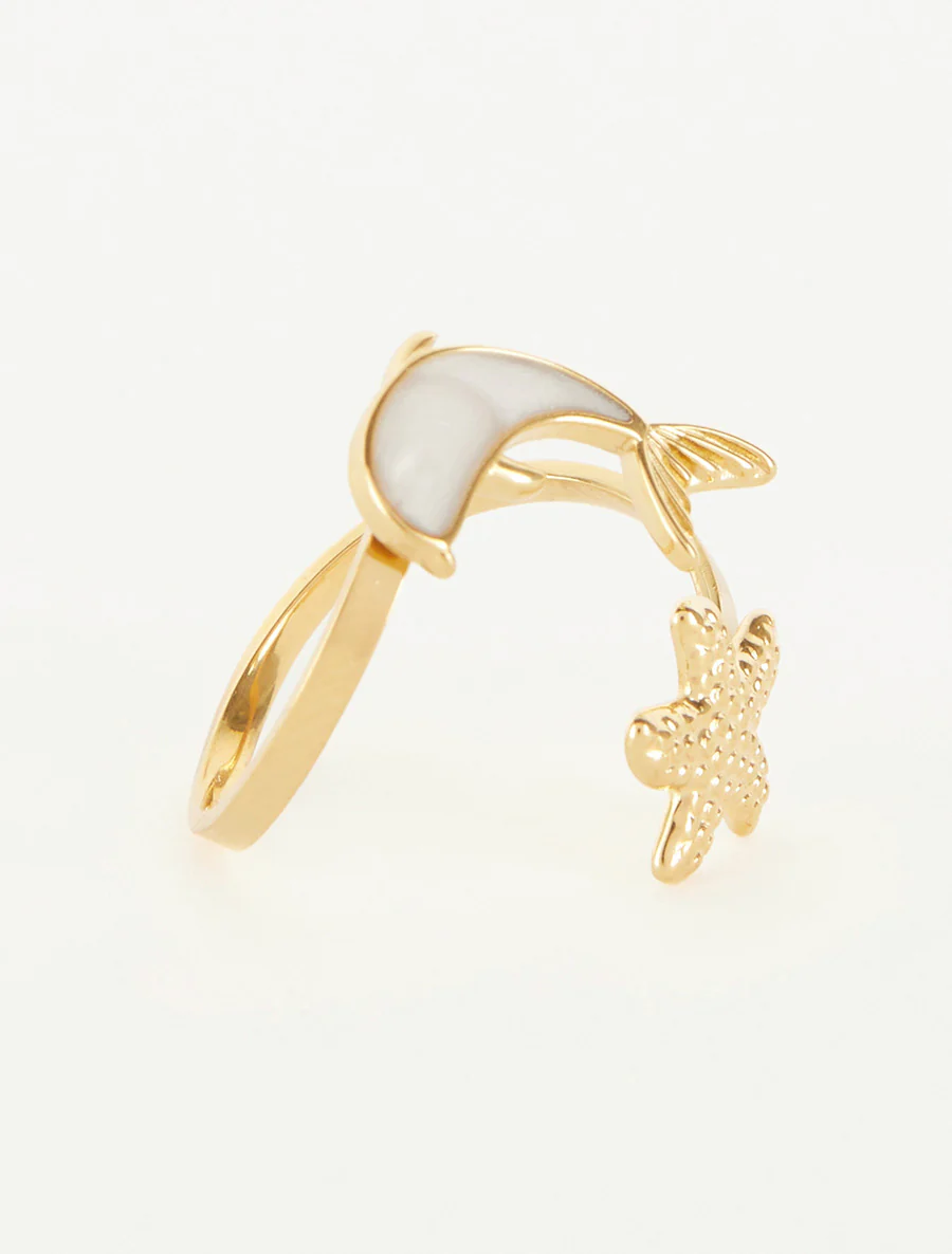 Bague motif dauphin et étoile de mer - Or - Image 2