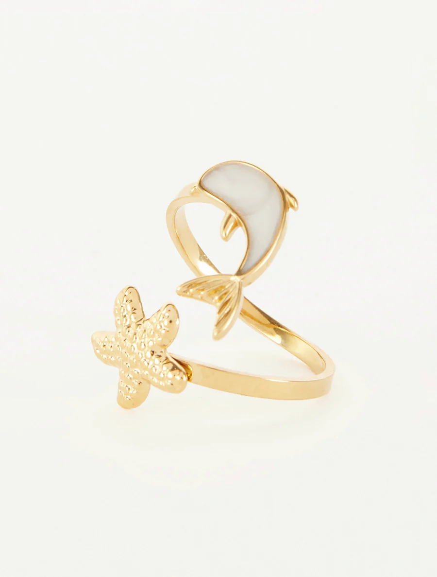 Bague motif dauphin et étoile de mer - Or - Image 3