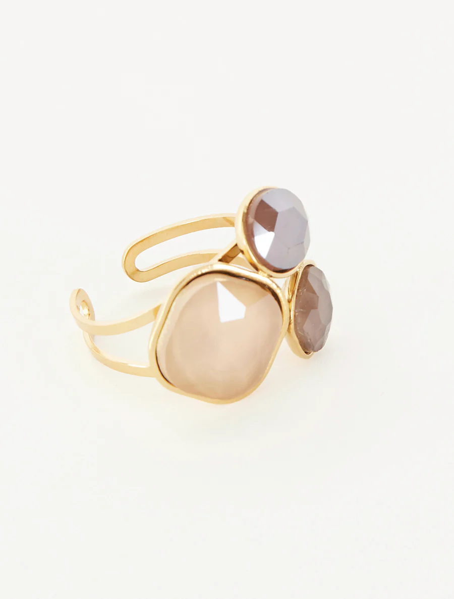 Bague ornée de trois pierres - Taupe - Image 2