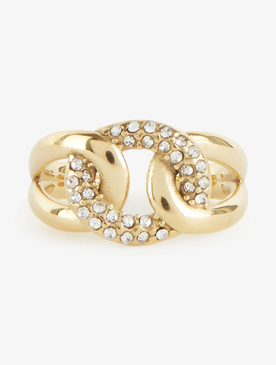 Bague ouverte à maillons entrelacés et strass - Or - Image 3