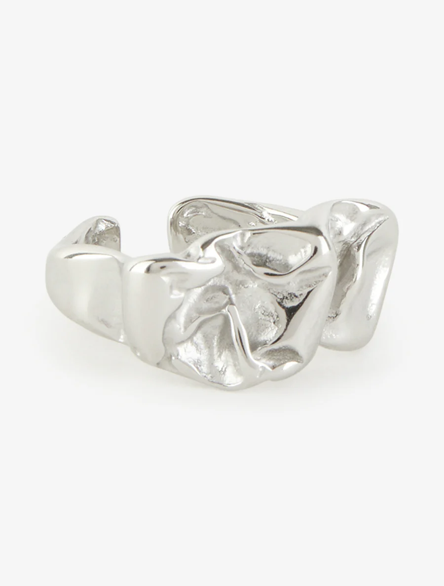Bague ouverte effet froissé - Argent - Image 2