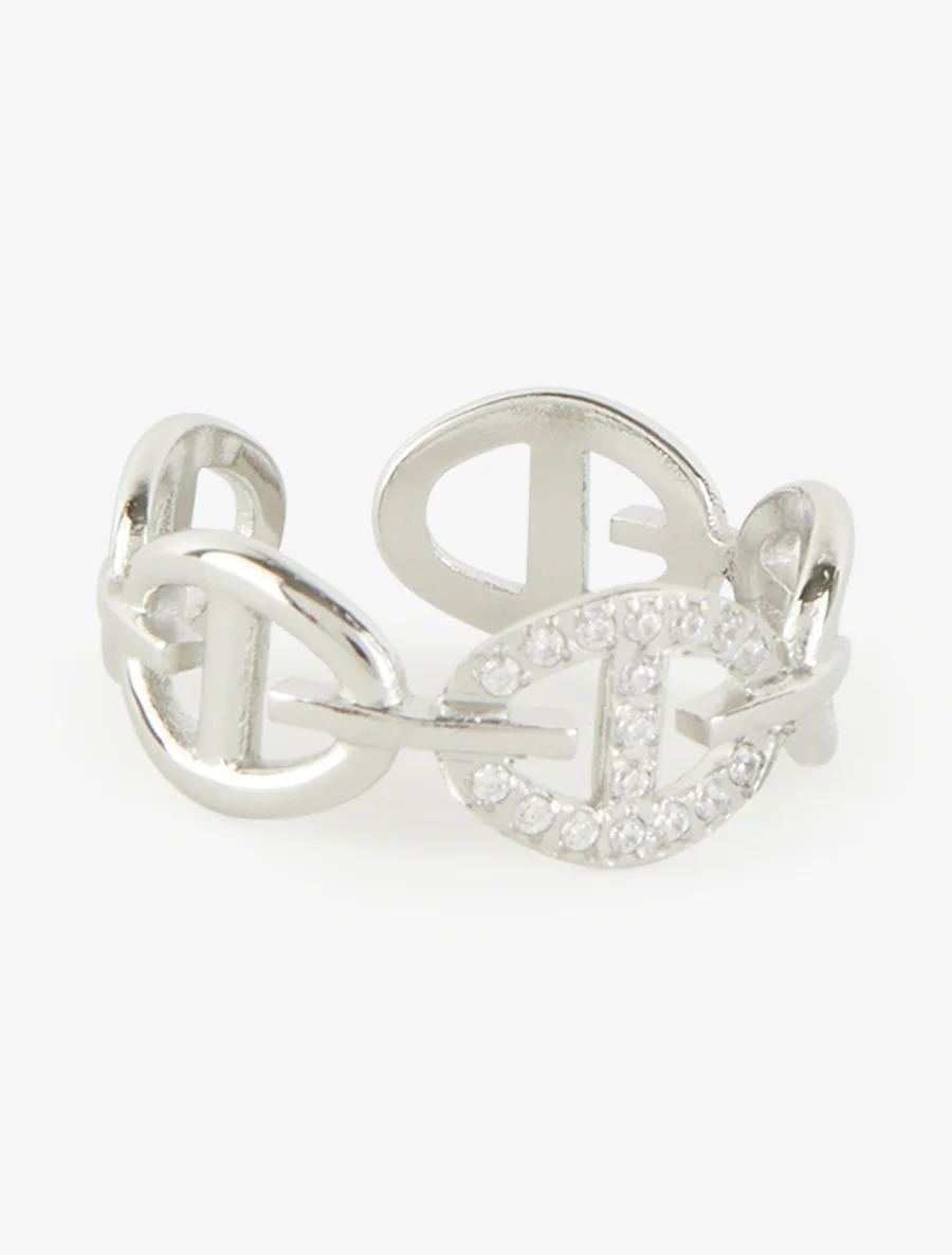 Bague style maillons marins à strass - Argent - Image 2