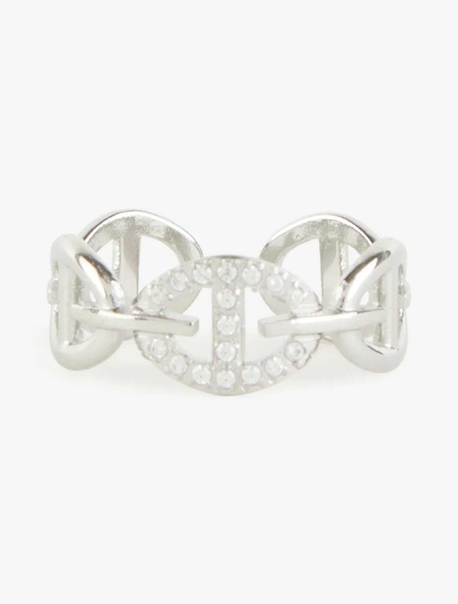 Bague style maillons marins à strass - Argent - Image 3