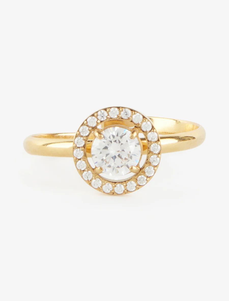 Bague style solitaire incrustée de pierres - Or - Image 3