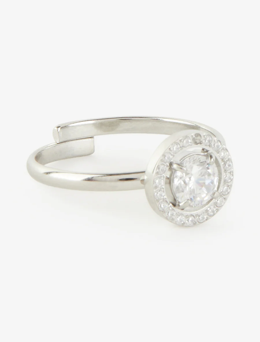 Bague style solitaire incrustée de pierres - Argent - Image 2
