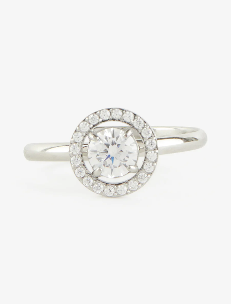 Bague style solitaire incrustée de pierres - Argent - Image 3