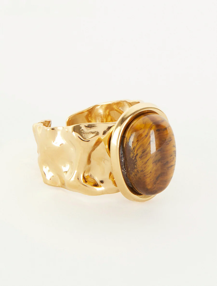 Bague stylisée ornée d'une pierre - Marron - Image 2
