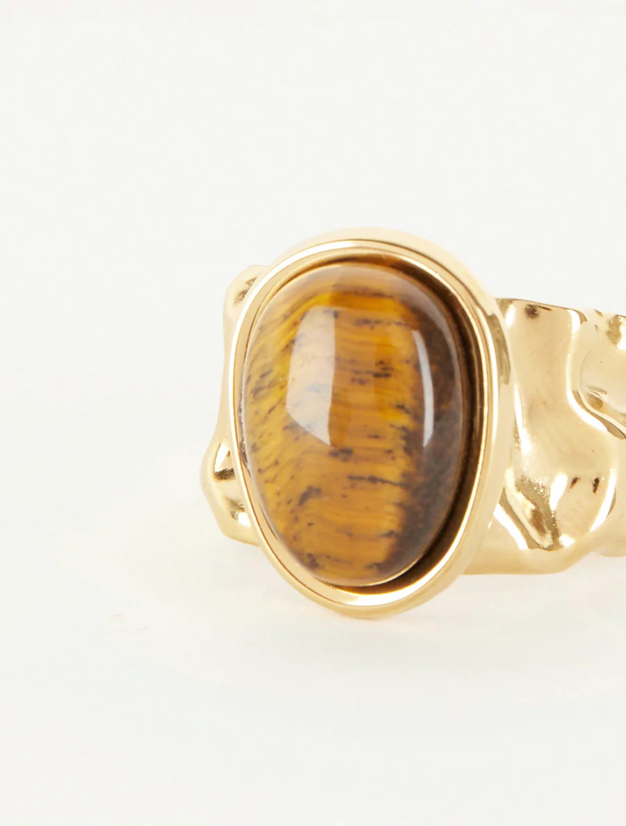 Bague stylisée ornée d'une pierre - Marron - Image 3