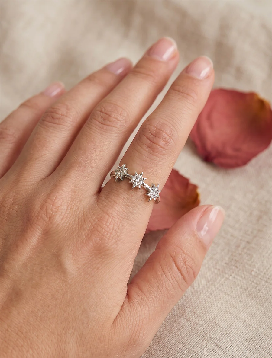 Bague Taille ajustable à étoiles strassées - Argent