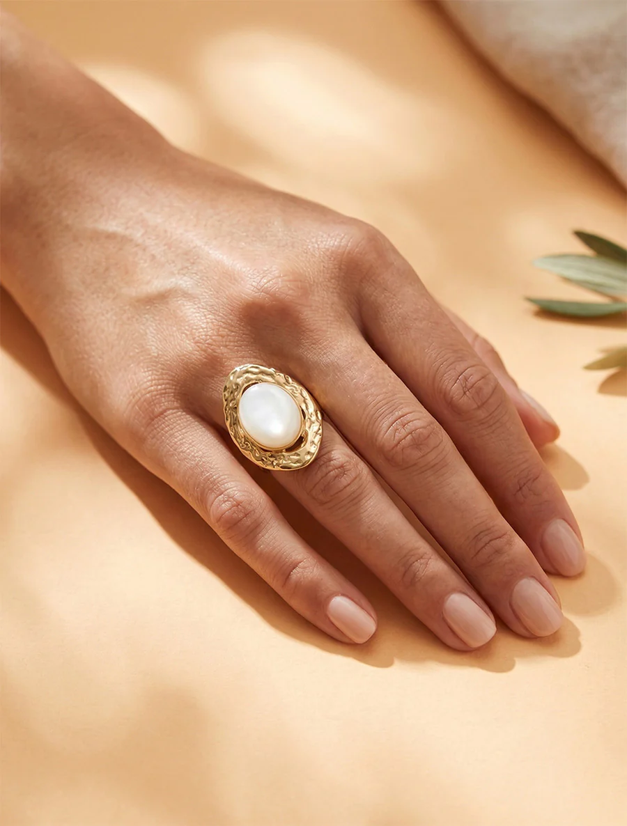Bague vintage à pierre - Blanc