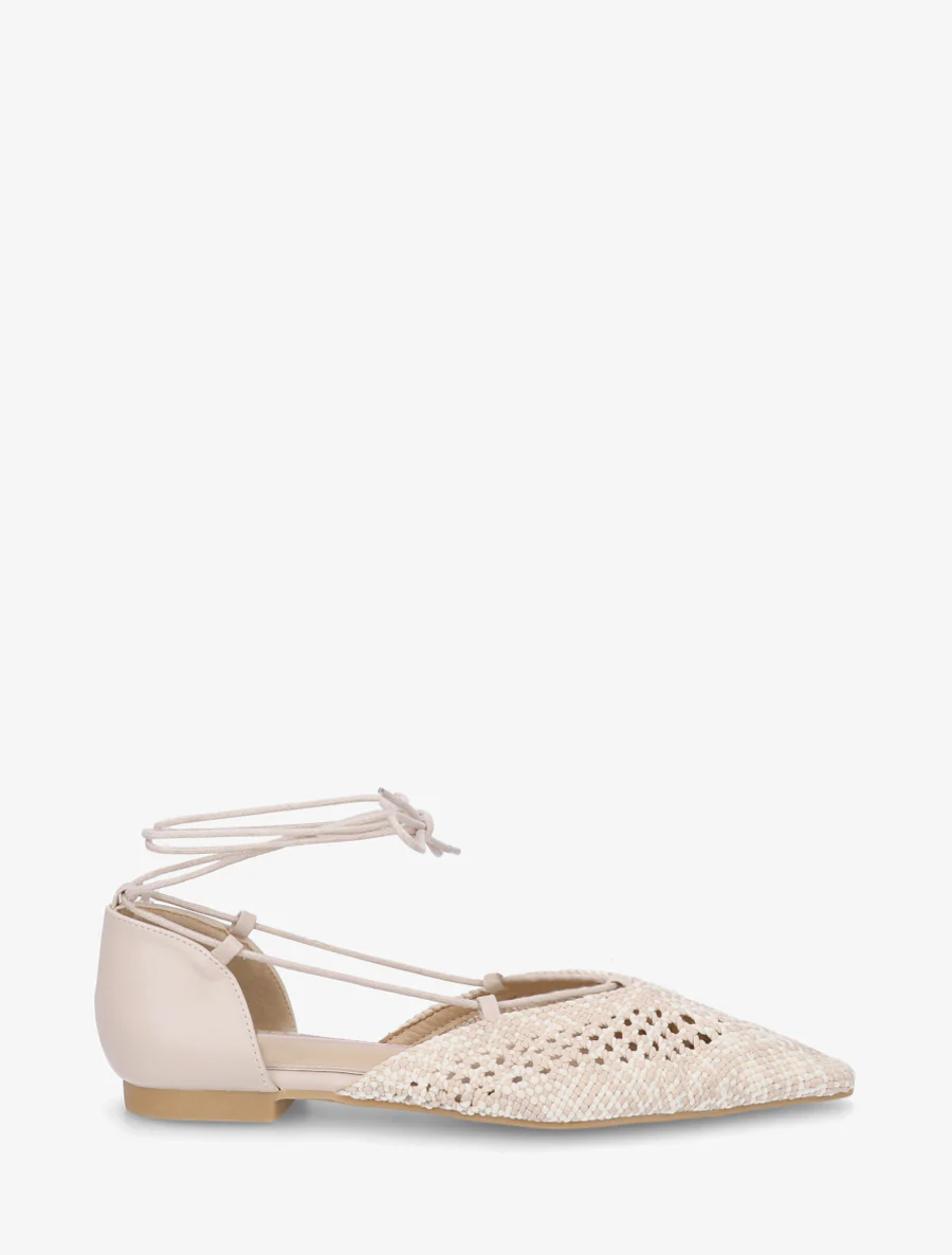 Ballerines en simili à nouer - Beige