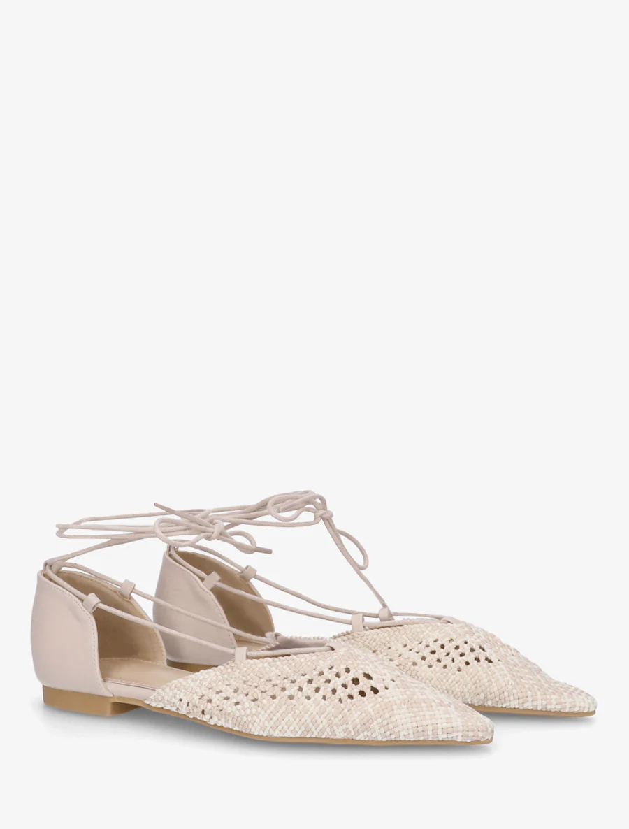 Ballerines en simili à nouer - Beige - Image 4