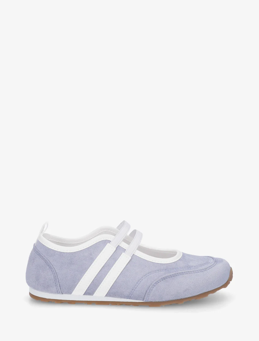 Ballerines en suédine à bandes - Bleu ciel