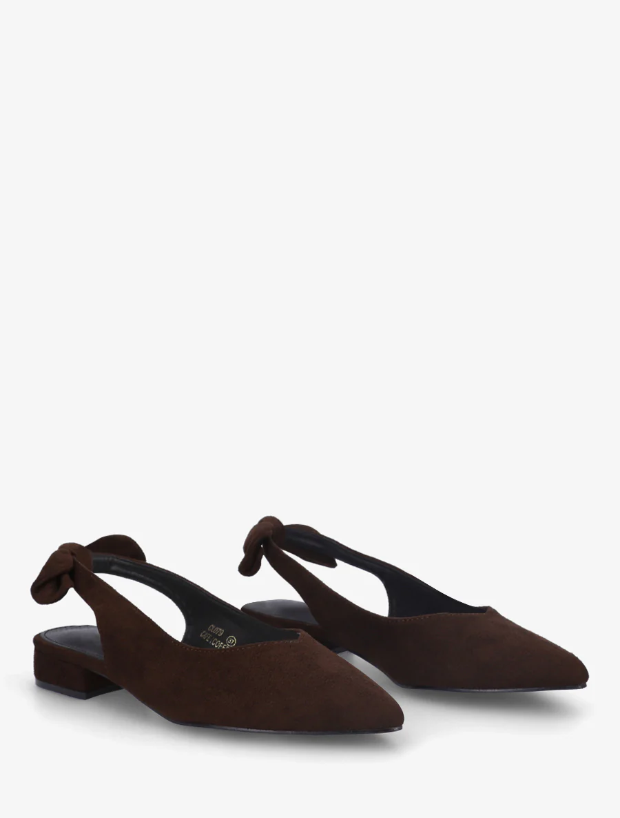 Ballerines en suédine à talon - Chocolat - Image 4